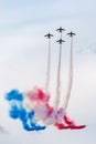 Patrouille de France, the aerobatic display team of the French Air Force Armee de lÃ¢â¬â¢Air flying Dassault-Dornier Alpha Jet E Royalty Free Stock Photo